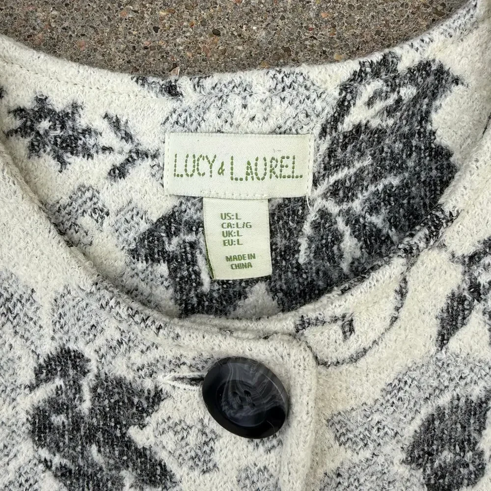 Lucy and Laurel Floral Wool Blend Coat Jacket Cream Gray Button Front Size Large - Picture 2 of 10